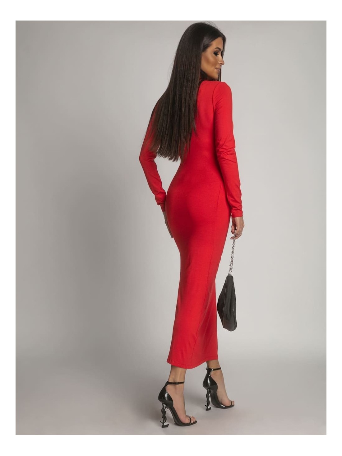 Smooth long-sleeved turtleneck dress, red FG678